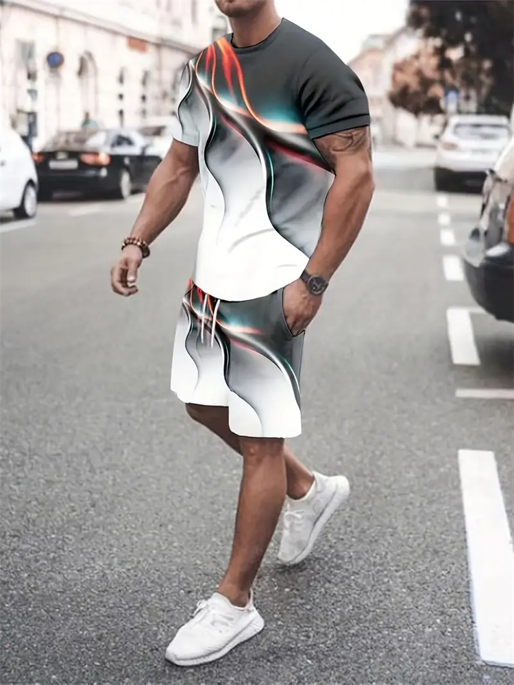 Summer Clothing Pieces - Kaus Tekstur Gradien Pria Wanita Setelan