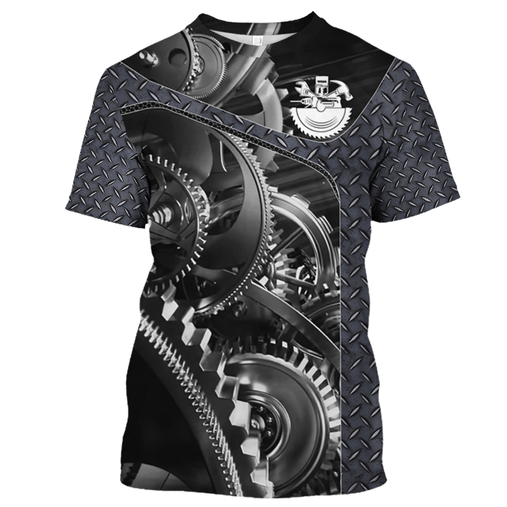 Summer Clothing Names - Kaus Vintage mekanik 3D cetak, atasan