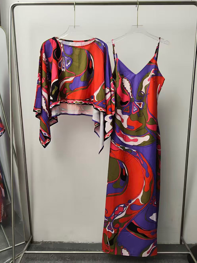 Summer Clothing Women Sale - Set atasan pendek longgar bermotif geometris