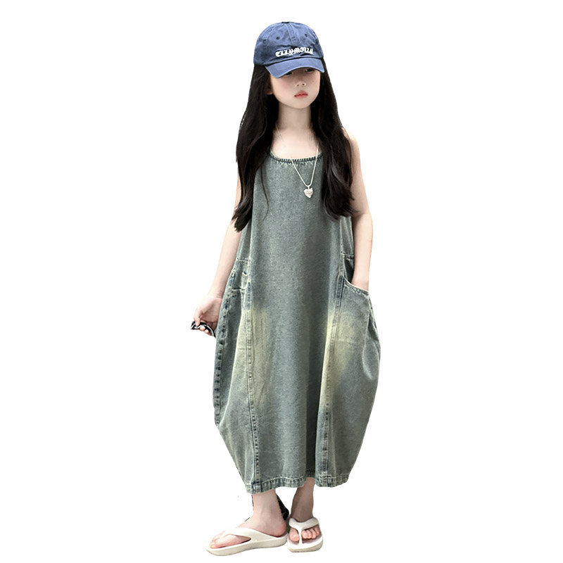 Yours Summer Clothing - Gaun Denim Tanpa Lengan Kualitas Tinggi