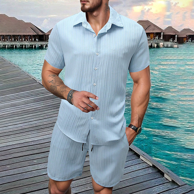 Summer Clothing Trend - Setelan Kemeja Lengan Pendek Kerah Lipat