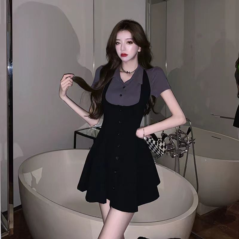 Summer Clothing Women Sale - Gaun Pinafore Dua Potong Gaya Hong