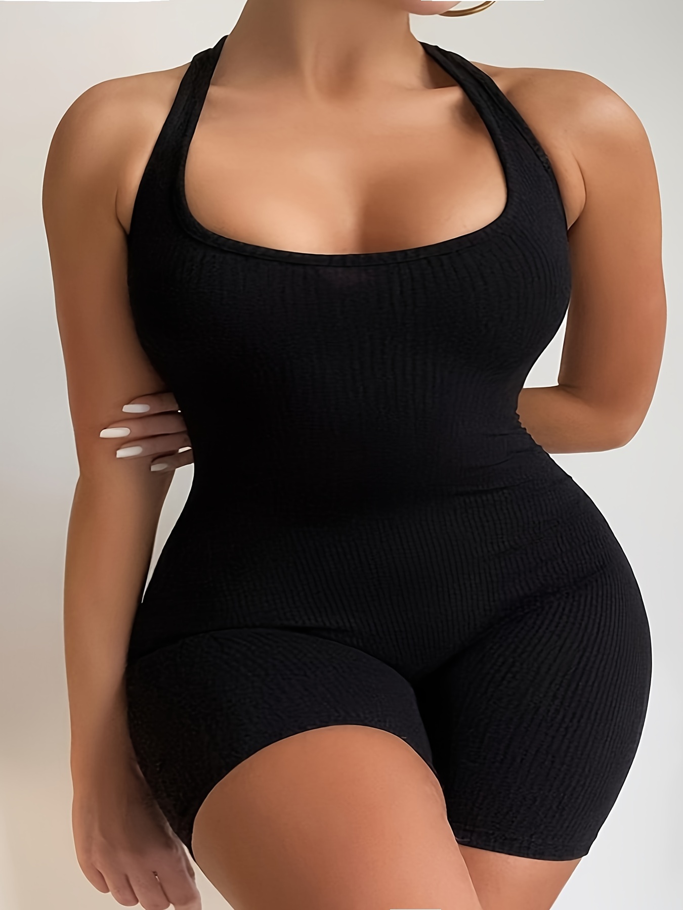 Jumpsuit olahraga Halter hitam - Summer Clothing Plus Size ulasan dan harga
