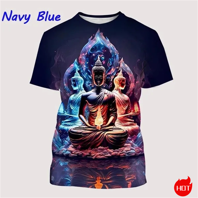 Kaus Harajuku motif 3D Buddha  - Summer Clothing India ulasan dan harga
