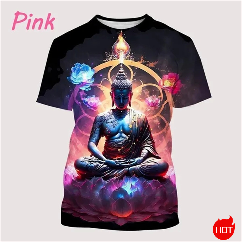 Kaus Harajuku motif 3D Buddha  - Summer Clothing India ulasan dan harga