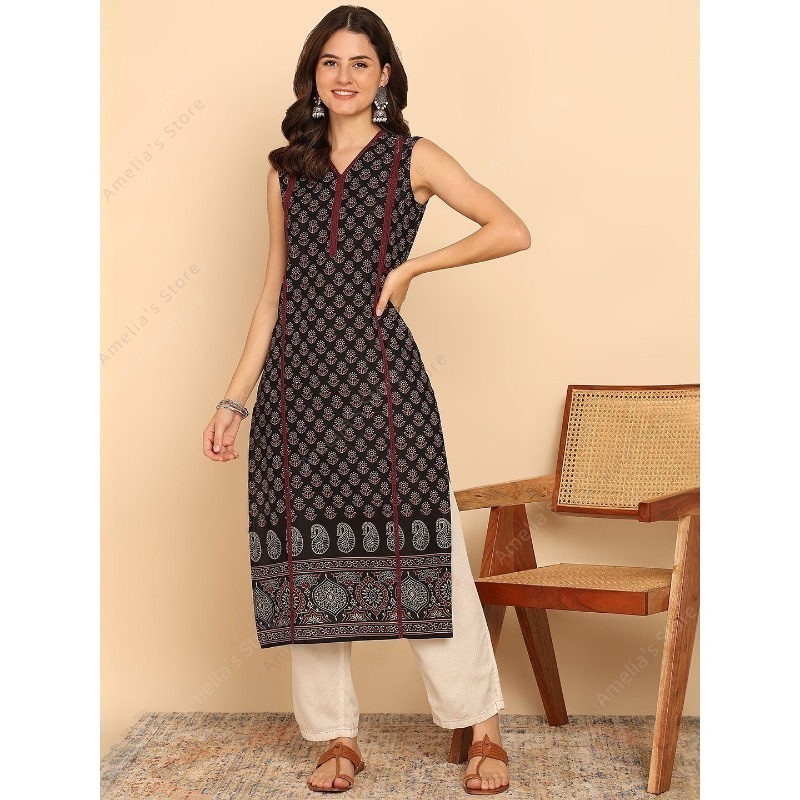 Atasan tunik kurta katun hitam - Summer Clothing India ulasan dan harga