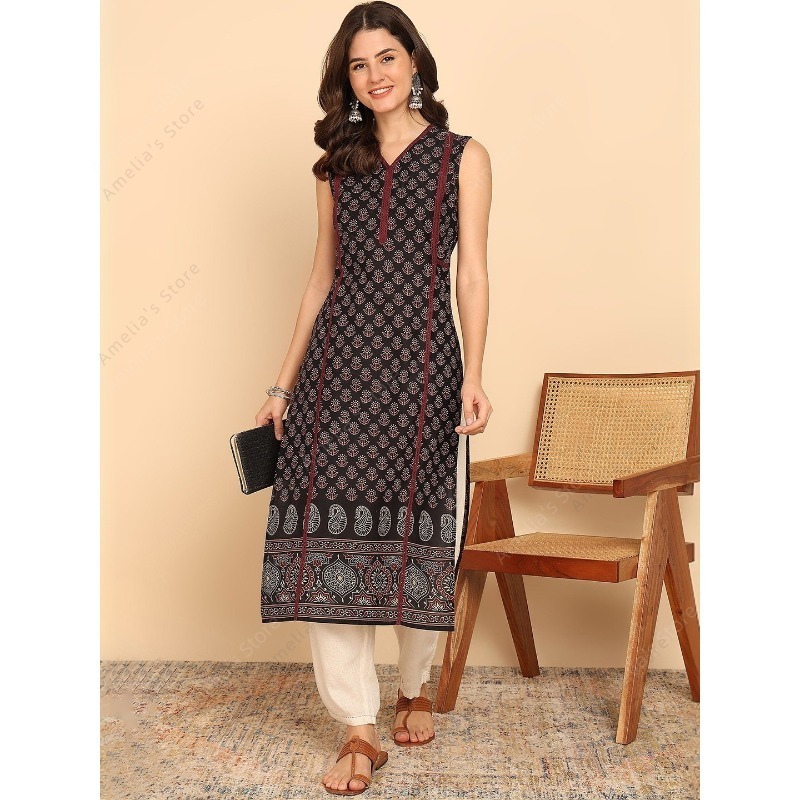 Atasan tunik kurta katun hitam - Summer Clothing India ulasan dan harga