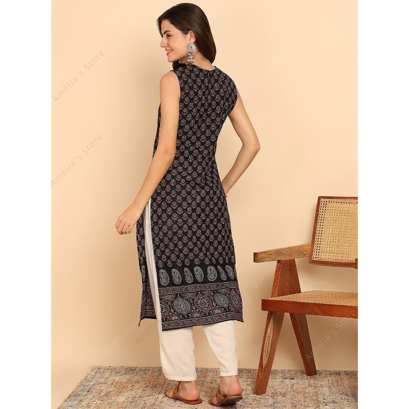 Atasan tunik kurta katun hitam - Summer Clothing India ulasan dan harga