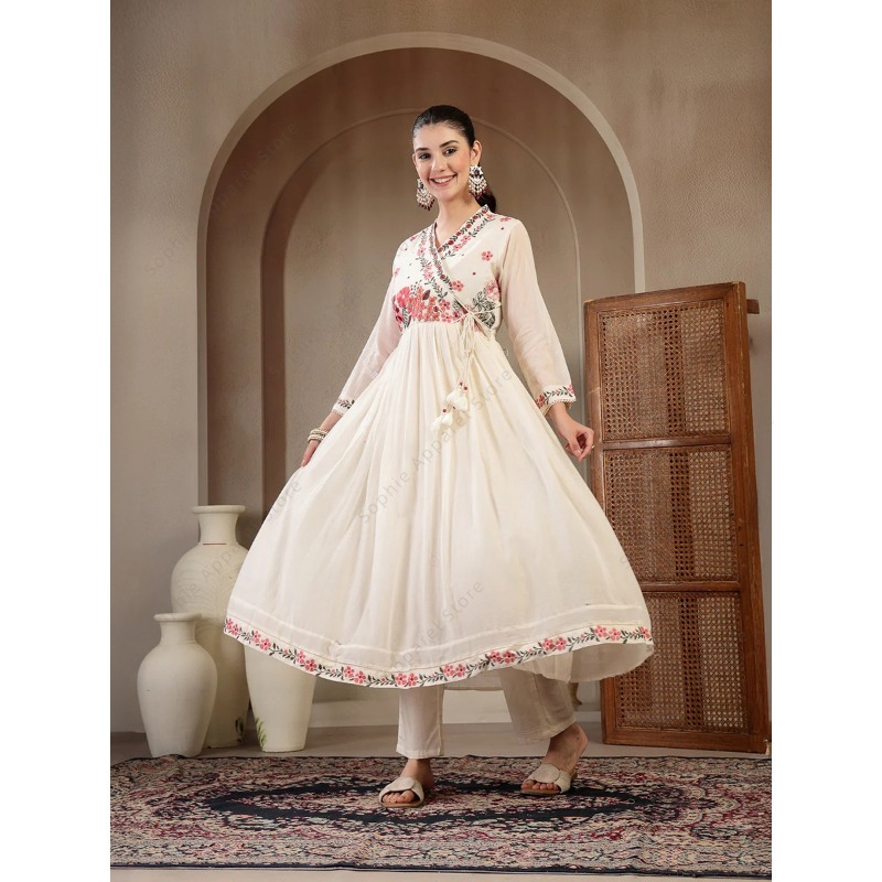 Set Kurti Anarkali Katun Putih - Summer Clothing India ulasan dan harga