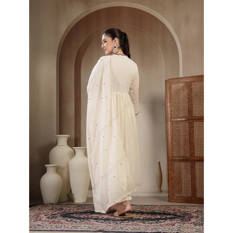 Set Kurti Anarkali Katun Putih - Summer Clothing India ulasan dan harga